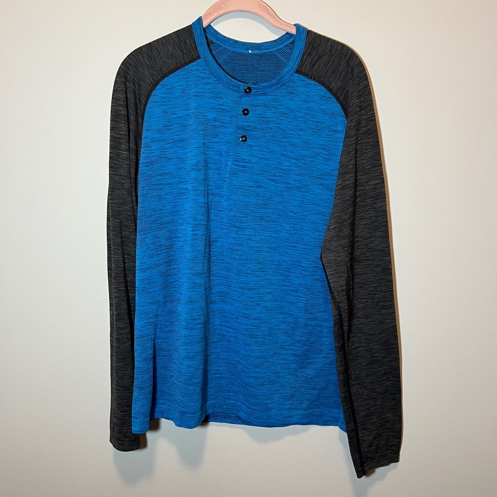 Lululemon Metal Vent Tech Henley Long Sleeve Blue Gray Space Dye Men's Large